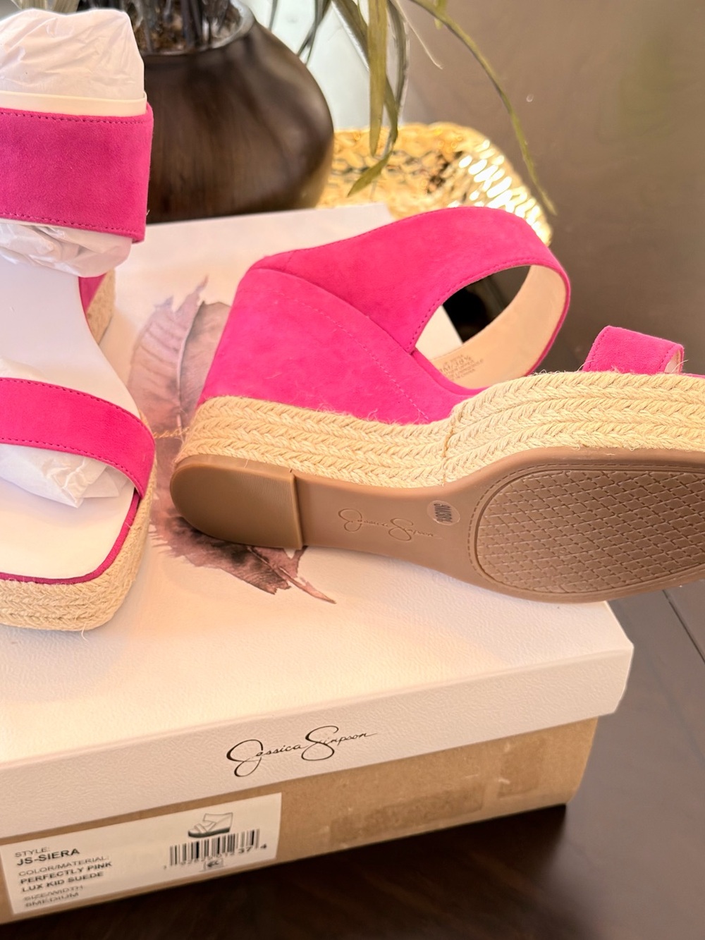 Jessica Simpson Fuchsia Suede Espadrille Wedge Sandals - Picture 2 of 7